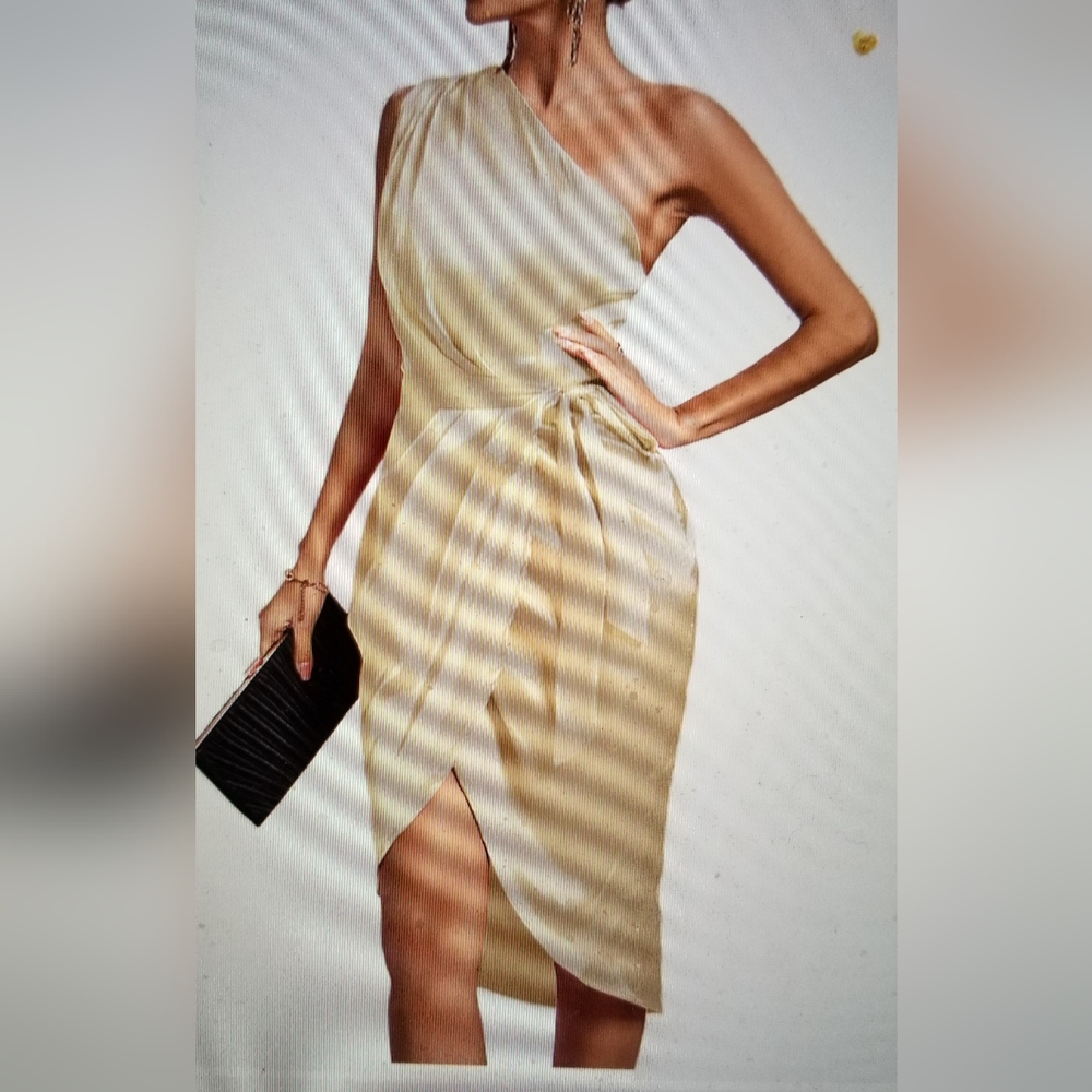 ELEGANT PARTY ONE SHOULDER RUCHED SPLIT WRAP HAM SLEEVELESS DRESS - Picture 4 of 12